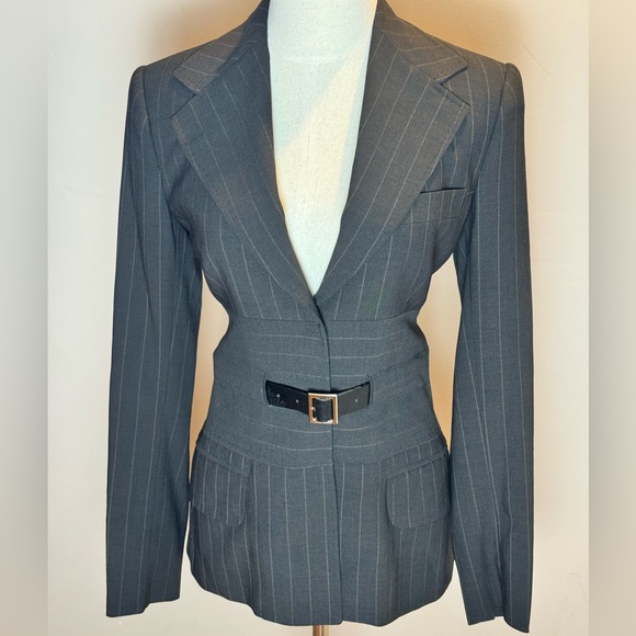 Dolce & Gabbana Belted Pinstripe Blazer Virgin Wool | Made in Italy | Size 42 - Picture 1 of 11
